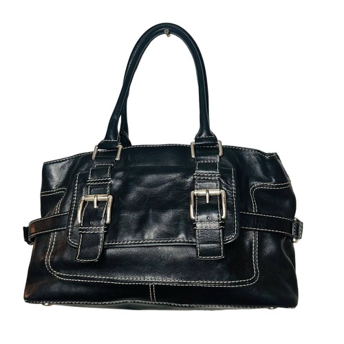 MICHAEL Michael Kors Black Leather Silver Buckles Brookville Shopper Tote Bag