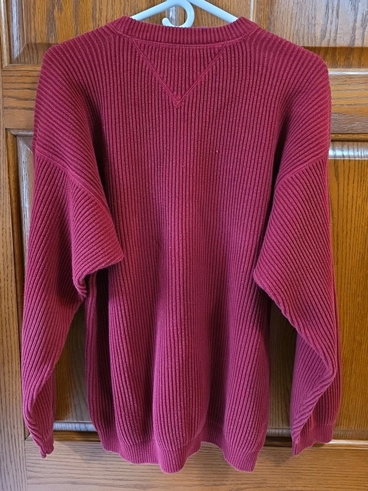 Vintage 90’s Tommy Hilfiger Heavy Cotton Crewneck Sweater Size Large Maroon  - Image 3 of 3