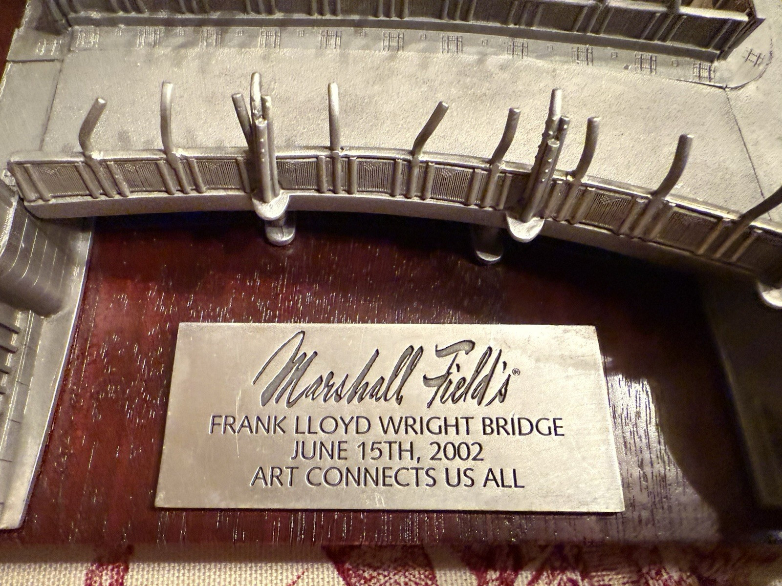 Rare Marshall Field Plaque to commemorate Opening of Frank Lloyd Wright bridge