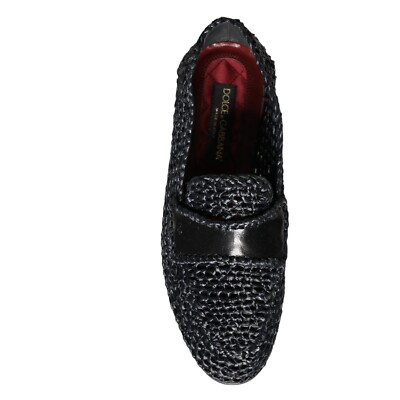DOLCE & GABBANA Shoes Black Woven Raffia Slip On Loafers Men