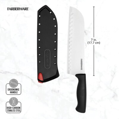 Farberware Edge Keeper 7'' Santoku Knife w/ Self Sharpening Sleeve NEW