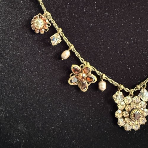 Liz Palacios SF Swarovski Kristall Antik Goldfarben Floral Halskette Braun Bernstein - Bild 3 von 10
