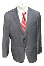 Hart Schaffner Marx Mens 2pc Suit Gray Windowpane Wool Size 42R Pant 36x31