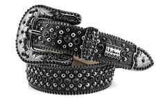 BB Simon Veronica Belt Jet Black Crystal Leather Rap Rapper 30 32 34 36 38 40 42