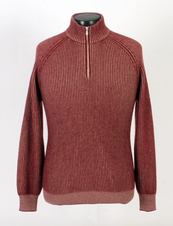 Brunello Cucinelli Cashmere 1/2 Zip Sweater - L - Burgundy - New - $4400 Retail - Image 2 of 4