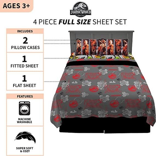 New Jurassic World Bedding Super Soft Full Size 4 Piece Sheet Set for Kids - 第 3/5 張圖片