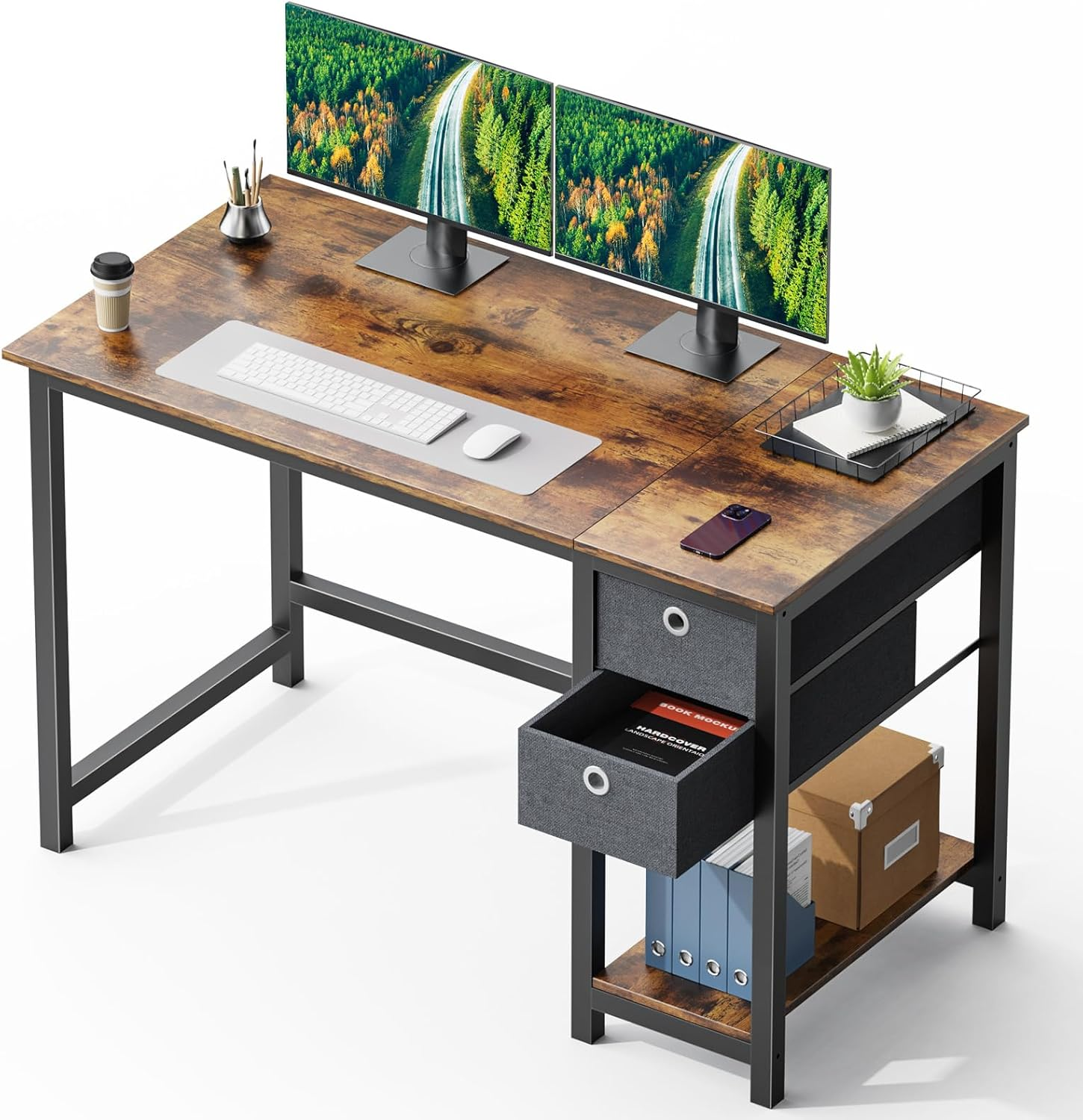 Modern Simple Small Office Computer Desk with Storage Drawers for Study or Writing-image