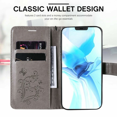 3D Leather Butterfly Wallet Phone Case For iPhone 11 12 14 Pro Max X XR 8 7 6 SE - Picture 40 of 55