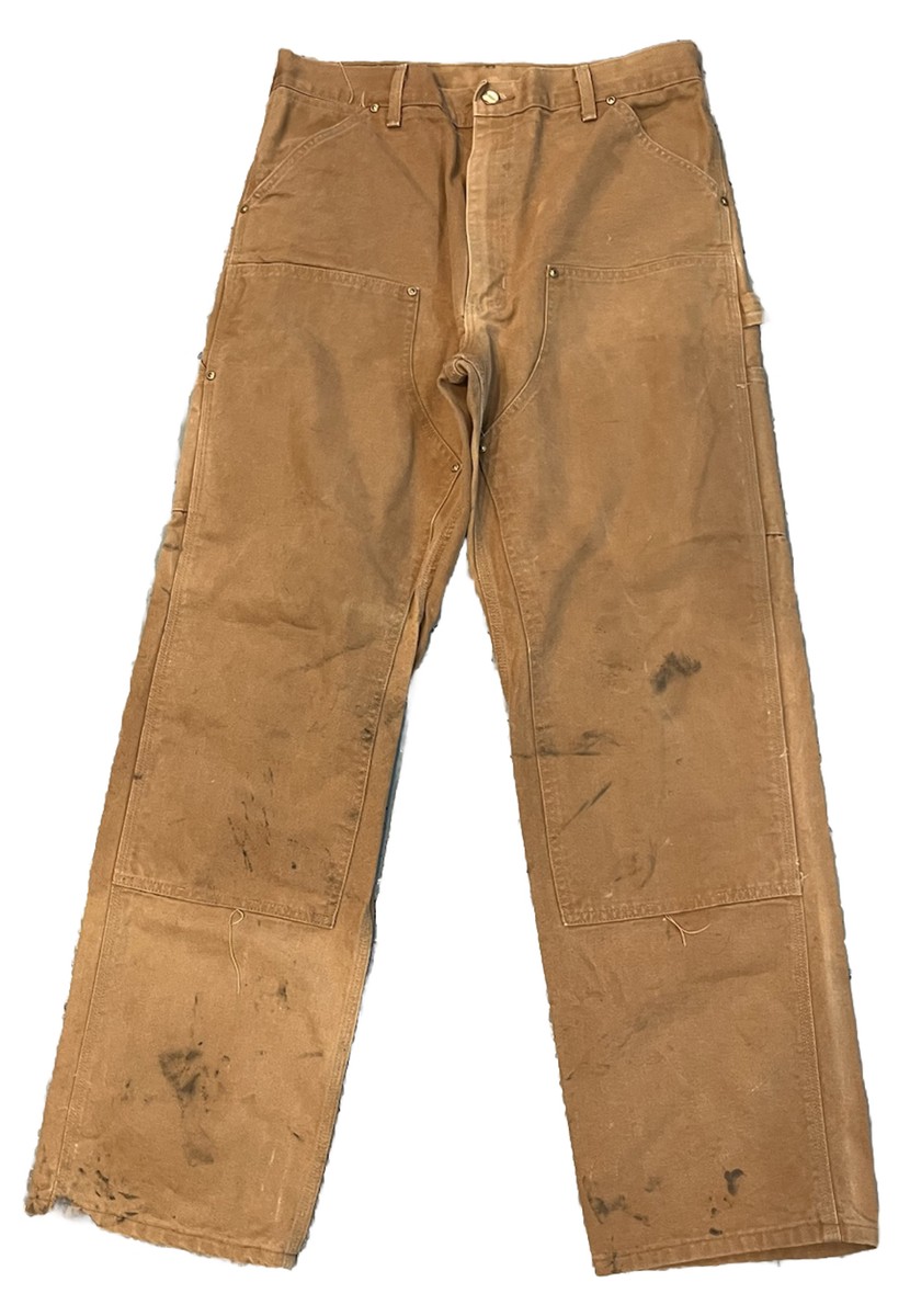ミ*カ様 Carhartt Double Knee 33×34 USA製 Carhartt Double Knee Pants Sz 36x34 USA Tan Brown Distressed