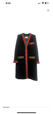 Gucci Single Breasted Web Grosgrain Trim Wool Coat