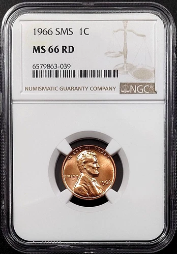 1966 SMS Lincoln Cent graded MS 66 RD by NGC! sku 3-039