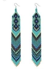 Handmade Seed Bead Fringe Earrings - Long Tas...
