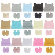 Winter Baby Hat Non-Scratch Mittens Knitted Bear Ears Beanie Cap Warm Gloves