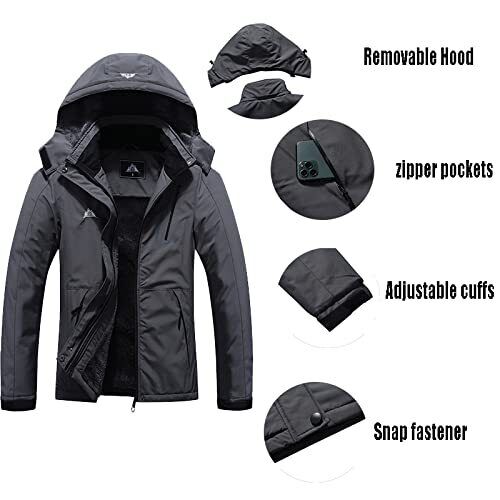 Women's Mountain Waterproof Ski Jacket Windproof Rain Large Dark Gray-02 - Picture 7 of 8
