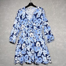 Old Navy Dress Womens Size Large Blue White Floral Wrap V-Neck Knee Length