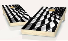 Cornhole American Flag Black and White Board Vinyl Wrap Laminated Sticker Set