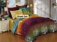 Cal King Size Rainbow Print Bedding Set: 1 fitted sheet  2 pillowcases W1495 