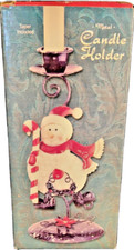 Vintage Snowman Metal Holiday Christmas Candle Holder New with Original Candle 