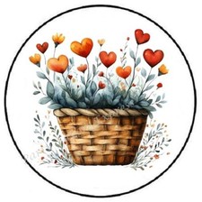WATERCOLOR BASKET OF HEARTS ENVELOPE ENVELOPE SEALS LABELS STICKERS PARTY FAVORS