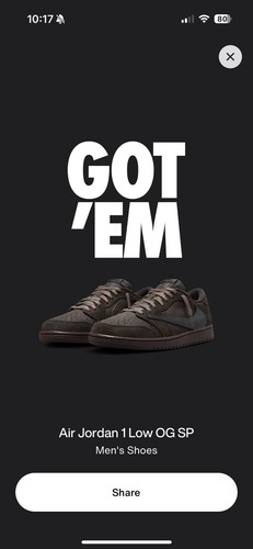 Size 10. - Travis Scott x Air Jordan 1 Retro OG SP Low Velvet Brown NEW