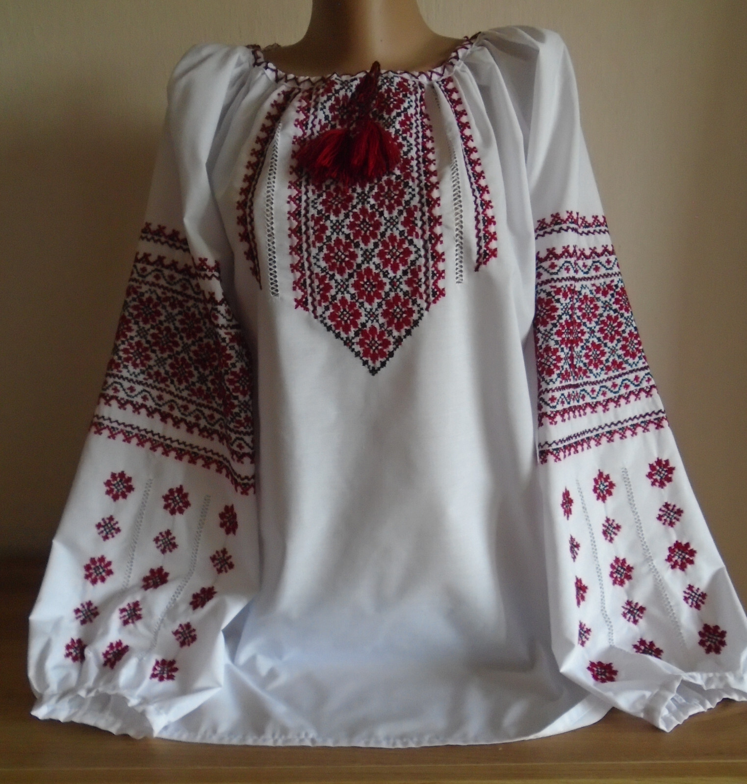 Blusa para mujer ucraniana bordada a mano, talla 3XL, polialgodón, Ucrania