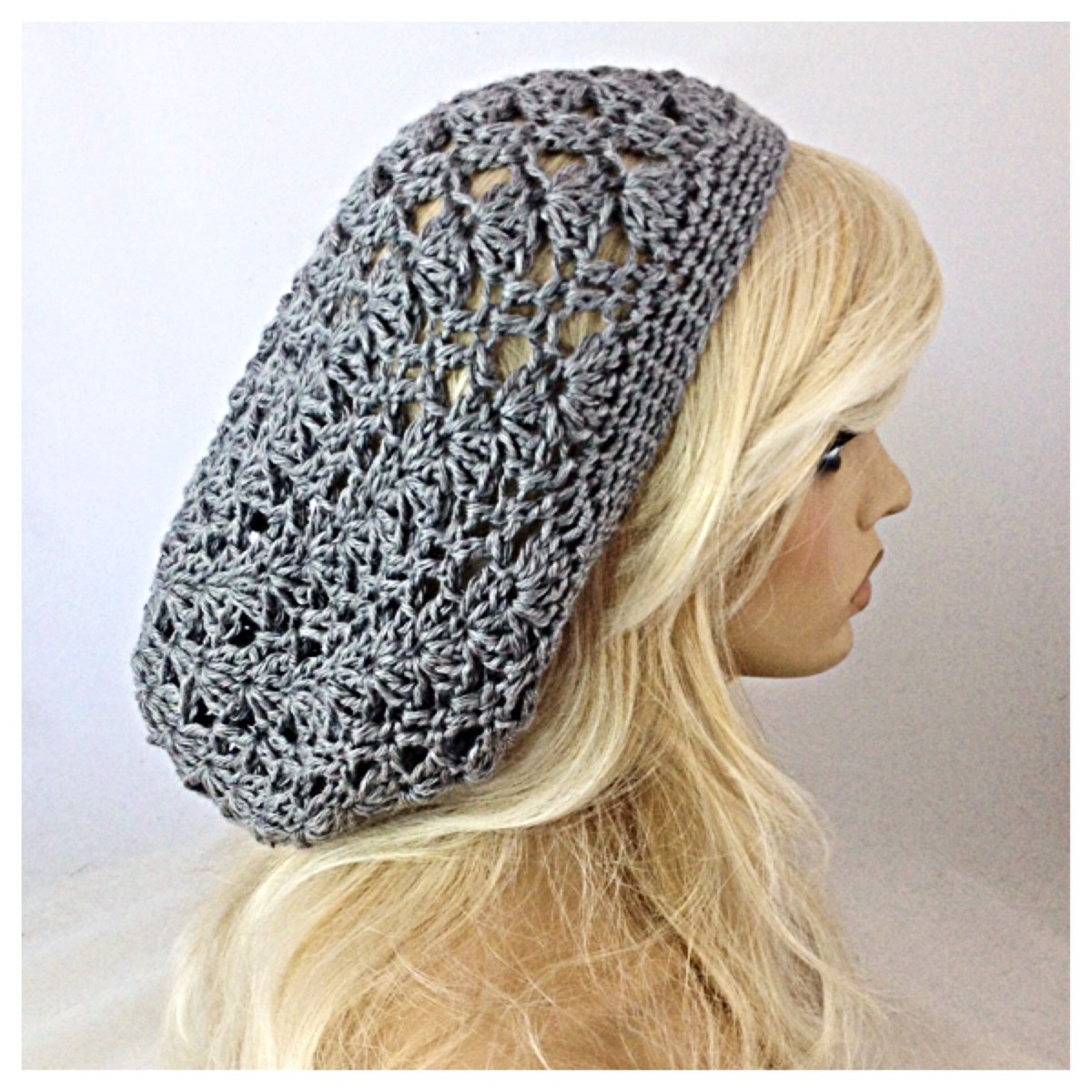 Women\'s Crochet Knitted Style Beanie Slouchy Hat Silver Crochet Wool Beanie: Gray & Silver Metallic Slouchy Hat - Etsy main image 3