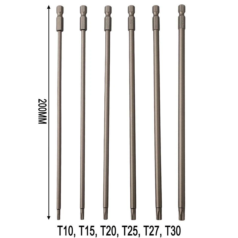 1/6pc 200mm Magnetic Torx Screwdriver Bit S2-Alloy Steel T15 T20 T25 T27 T30 - Image 3 of 4