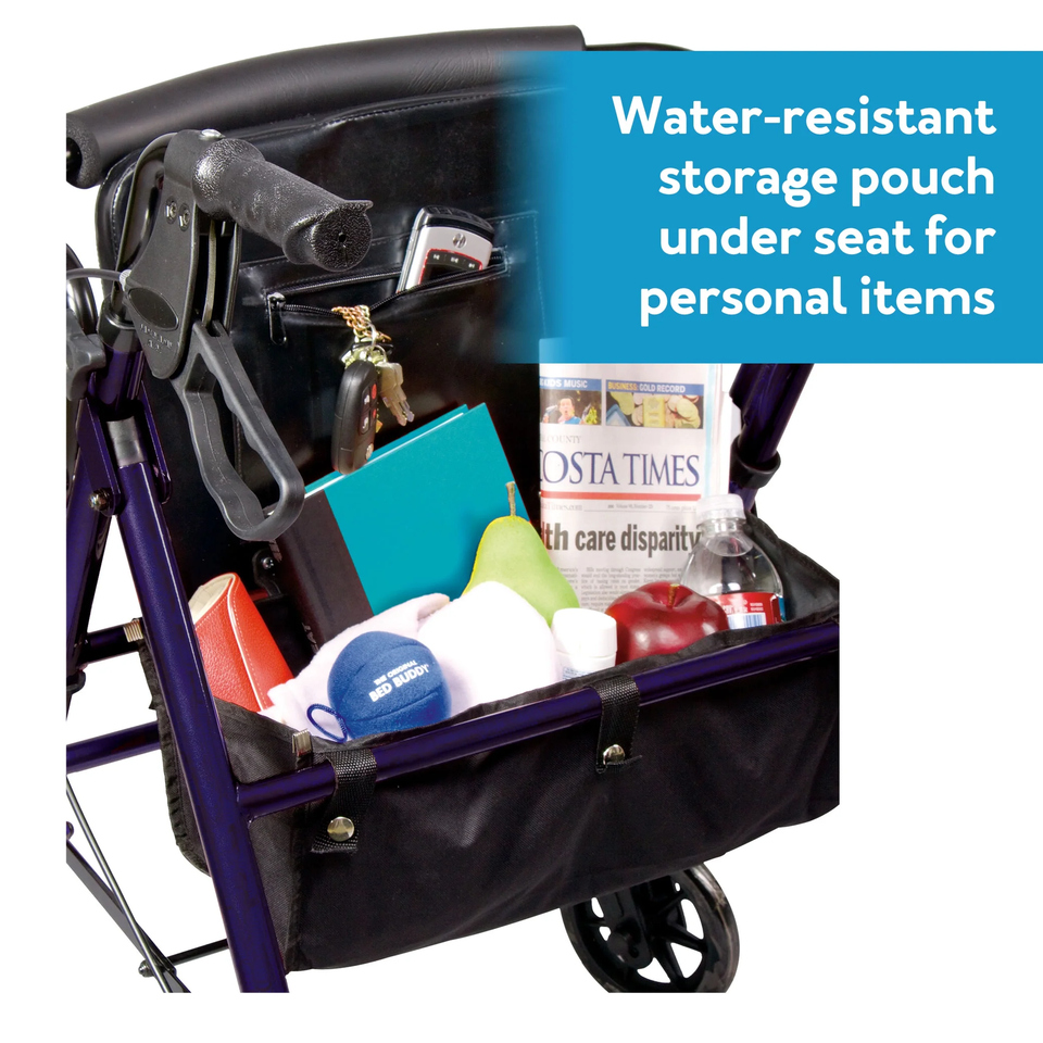 Steel Rollator Transport Walker with Padded Seat, 6" Wheels & Storage