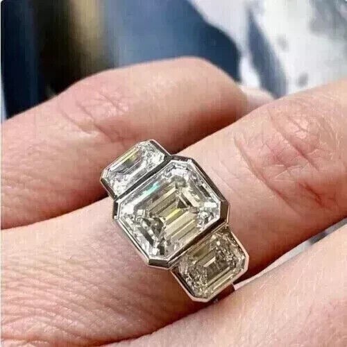 14K White Gold Plated Lab-Created Diamond Women Engagement Ring 2Ct Emerald Cut - Picture 7 of 7