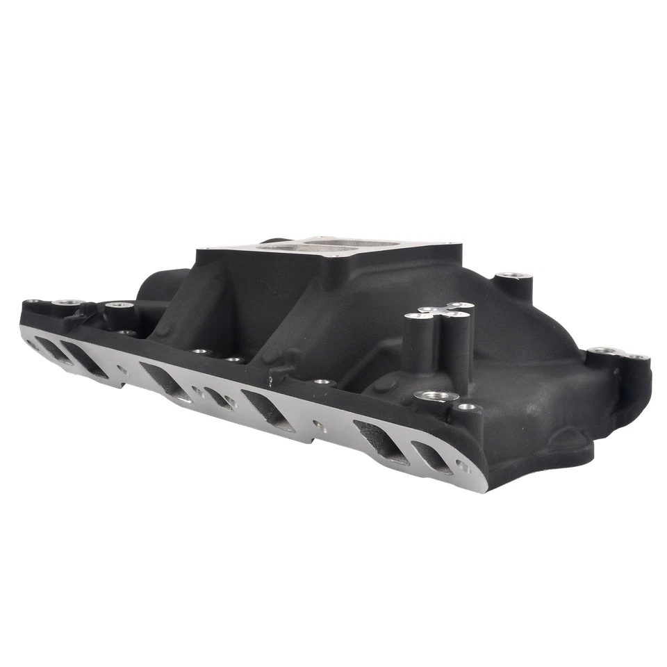 Colector de admisión de carburador de aluminio 1500-6500 para bloque pequeño Ford 351W negro Foto 3 de 4