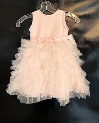 New Joan Calabrese for Mon Cheri Pink White Satin Tulle Flower Girl Dress 2T