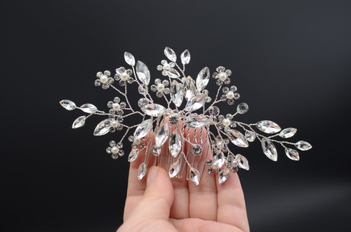 Wedding Hair Accessory Boho Bridal Hair Comb crystal pearl with leaves and flowe - Picture 4 of 7
