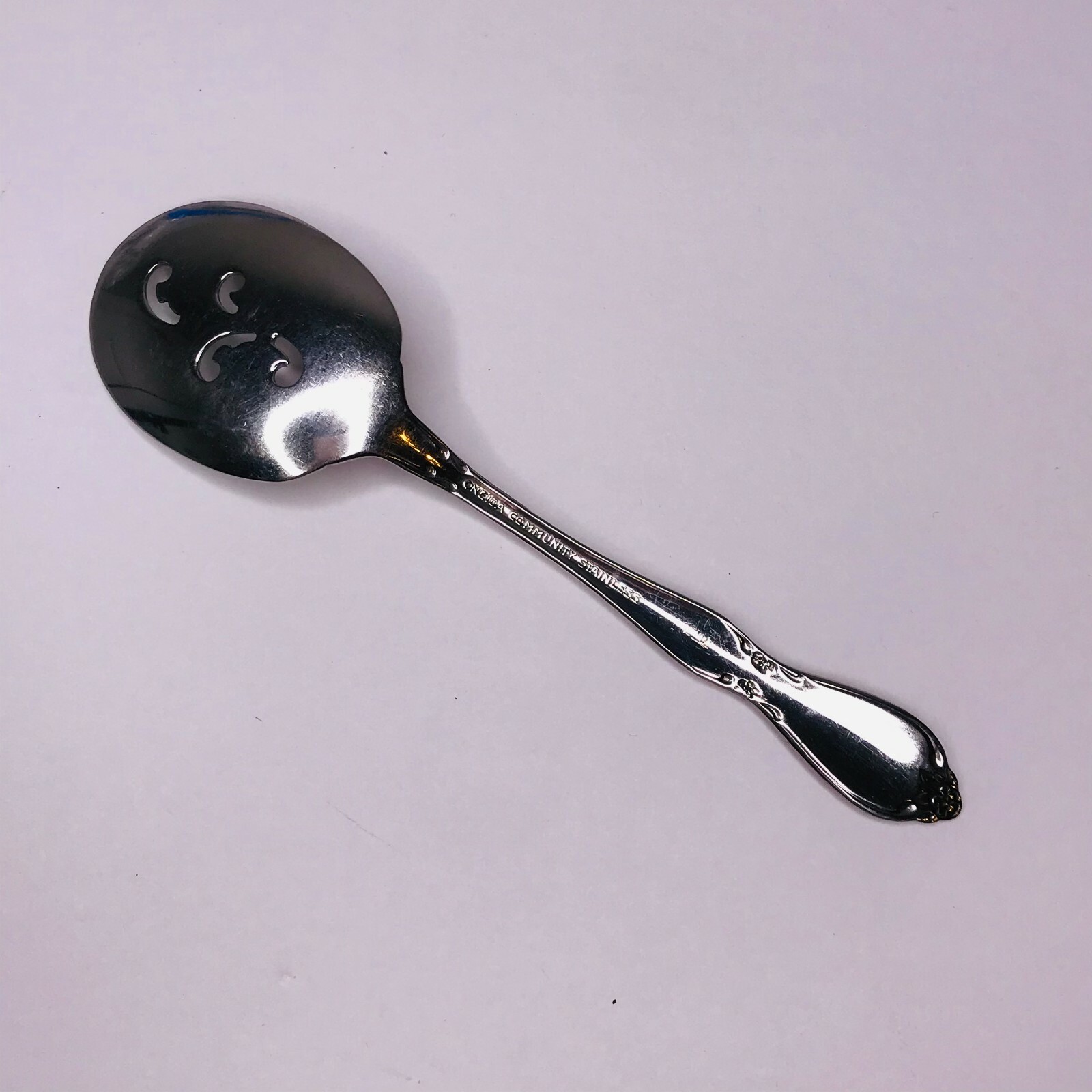 Oneida Community Stainless Chatelaine Glossy Slotted Jelly Spoon Server
