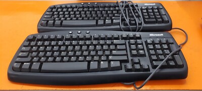       Lot Of 2 Microsoft Basic Keyboard 1.0A RT9480 PS/2 Black