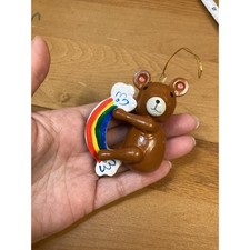 Christmas Tree Ornament Vintage Teddybear Holding Rainbow Handmade 