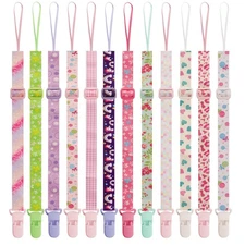 12 Pack Pacifier Clips with Adjustable Strap 32-46.5cm - Premium Polyester