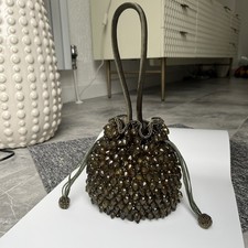 Borsa da sera vintage anni 90 Menbur verde raso gocce perline fata coulisse