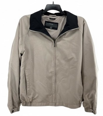 Perry Ellis Portfolio Tan Microfiber Jacket Full Zip Mesh Lined Mens Large