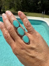Artisan Sterling Silver Royston Turquoise Three-Stone Statement Ring Southwest A