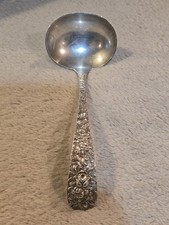 STIEFF ROSE REPOUSSE STERLING SILVER LARGE GRAY LADLE 6.5