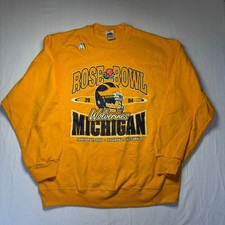 Vintage Sweatshirt Mens Large Yellow Michigan Wolverines Rose Bowl 2004 Crewneck