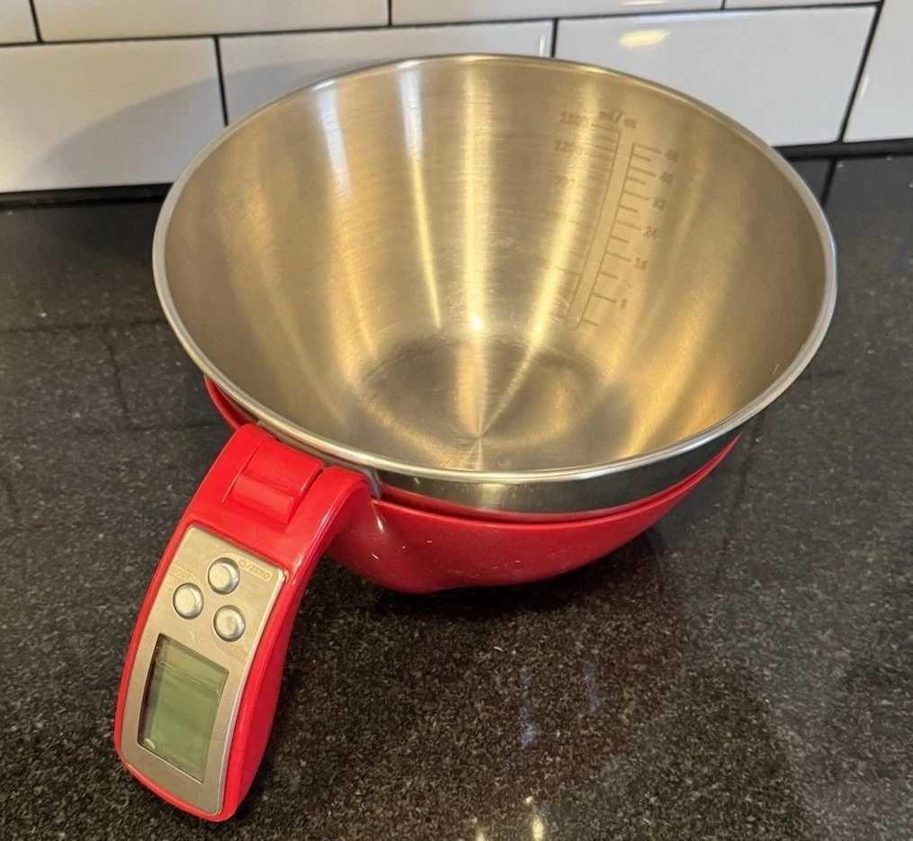 Fradel Red Digital Kitchen Food Scale Removable Stainless Measurement Bowl Works