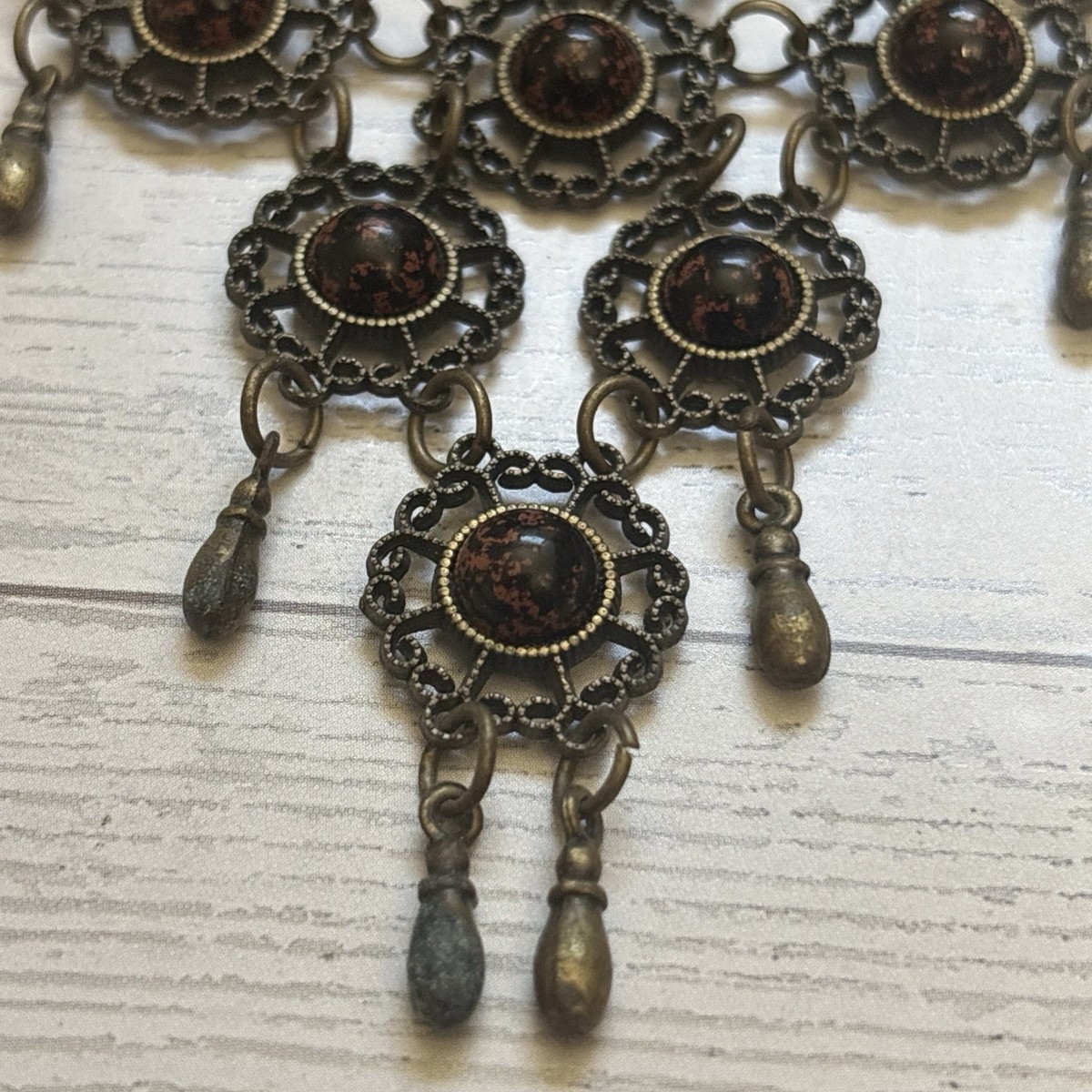 Vintage Boho Brass Hair Barrette Triangle 4x4 Faux Stone Decorative Accessory View 2
