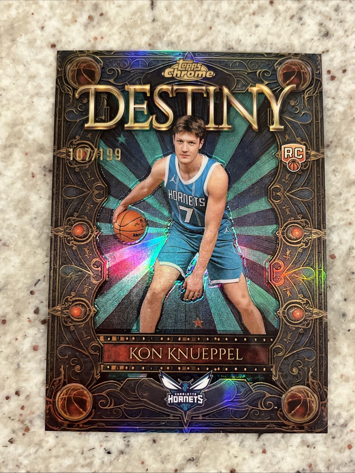 2025-26 Topps Chrome Kon Knueppel Destiny #D4 Aqua /199 Hornets Color Match