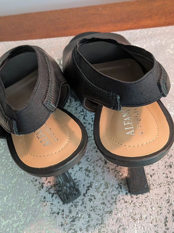 Zapatos de tacón Alfani Ceal para mujer 11 M imitación cuero elegantes con cordones negros punta abierta Foto 2 de 4