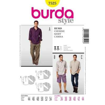 BURDA 7525 HERREN HEMD SCHNITTMUSTER Gr. 34-44 Skill: Durchschnitt