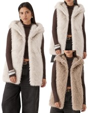 Women's Faux Fur Gilet Hooded Sleeveless Coat Soft Long Warm Winter Jacket S-3XL