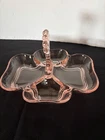 Vintage Pink Depression Glass Divided Relish Dish 4 Section w Handle