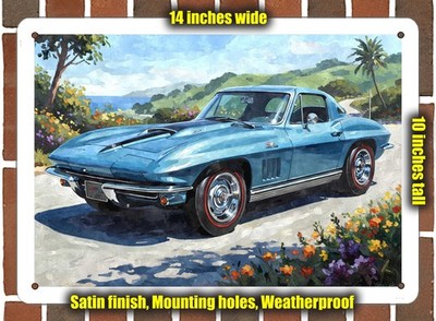Metal Sign - 1967 Chevrolet Corvette Stingray Blue Watercolor - 10x14