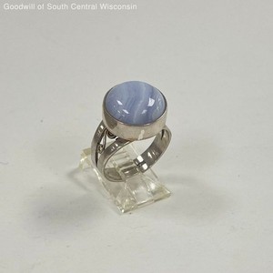 Sterling Silver Lovely Round Blue Lace Agate Ring, SZ 8 - 5.79g